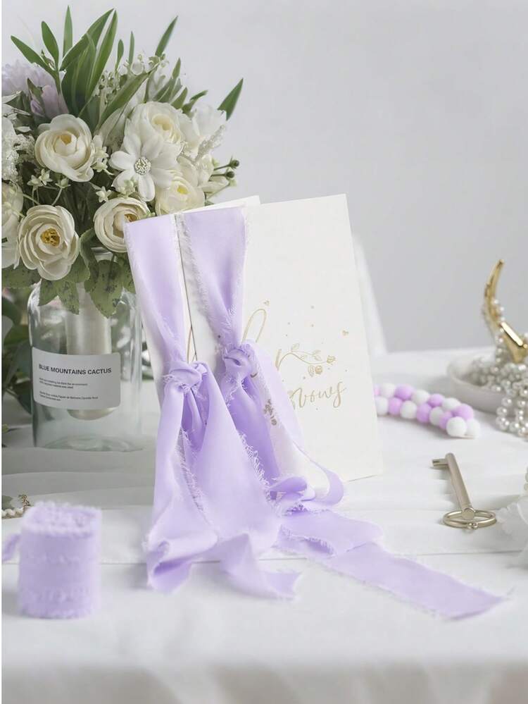 Nastri in chiffon, 1/3 di rotolo, colori bianco, rosa, verde salvia, nastri in chiffon e seta fatti a mano con frange, per invi di matrimonio, bouquet da sposa, confezione regali, fai da