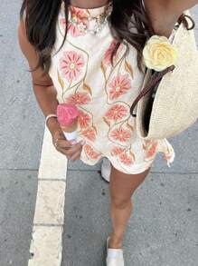 Robes droites décontractées d'été pour femmes avec imprimé floral, col rond et sans manches, style pop-up, confortables pour les vacances