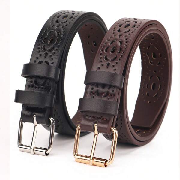 2,8" breiter Damen Mode Hohldurchbruch Gürtel, Legierung Schnalle - 4 Farben (Weiß, Rot, Schwarz, Braun), geeignet für Lässig, Retro, Hochzeit, Party und Lässig Outfits, verstellbare Länge Hohldurchbruch Design Mode Gürtel