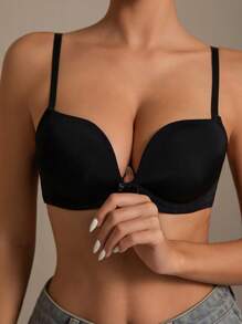 1pc Women's Solid Color Bow Molded Cup Underwire Comfortable Bra