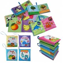 Paquete de 4 libros blandos de educación temprana para niños, lavables, masticables, resistentes al desgarro, que incluyen animales, frutas y otros juguetes de aprendizaje interactivo, adecuados como regalos de Navidad, cumpleaños, Halloween, Acción de Gracias y Pascua para bebés y niños pequeños