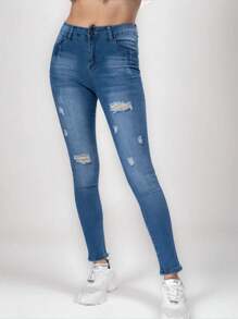 Vaqueros, primavera, verano, otoño e invierno, leggings con cremallera frontal y botones de color azul liso para mujer, vaqueros lavados