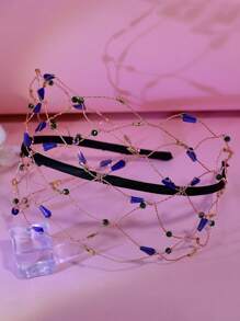1 Stück einfaches, personalisiertes blaues Kristall-Mesh-Stirnband, eleganter Charme, modische Haaraccessoires, Temperament Brautjungfer Geschenk, Lässig-Urlaub mit handgefertigter Kopfbedeckung, Haarband für Frauen, Haarschmuck, Diadema, Haarreifen