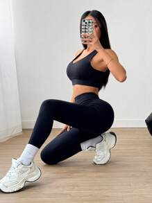 1pc Solid Color High Waist Tight Yoga Sports Leggings