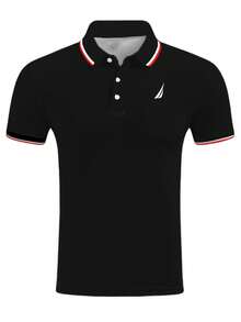 男士夏季 Polo 衫，商务休闲短袖 T 恤，透气吸湿排汗 - 黑色 - 查看 3