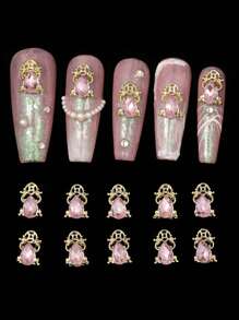 10 Pieces Of Pink Nail Art Accessories, Alloy Rhinestone Three-Dimensional Exquisite And Versatile Light Luxury Nail Pendants, DIY Wearable Nail Material Bag, Suitable For Nail Salons