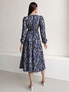 Mujeres De Cuello Alto Vestido De Moda De Cintura Vestido De Manga Larga Vestidos Casuales De La Manga De La Linterna Navidad Ropa Mujer - Multicolor - Ver 3