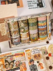 24pcs Assorted Vintage Ditsy Floral Washi Tape Set For Journaling And Scrapbooking Decorations (0.75cm*6rolls/1cm*4rolls/1.5cm*8rolls/2cm*1roll/2.5cm*3rolls/3cm*2rolls) Back To School