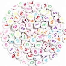 100/200/500pcs 4x7mm White Background Golden/Colorful/Black Digital Pattern Acrylic Large Beads, Suitable For DIY Jewelry Making, Necklace And Bracelet Craft Projects