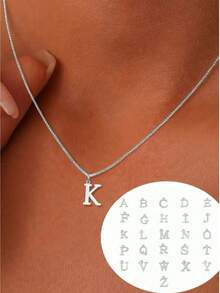 1 pieza Colgante de collar con inicial de letra de 18k oro para hombres, de acero inoxidable, resistente al agua y sin decoloración, adecuado para uso diario, fiestas, regalo del Día de la Madre - collar - Ver 39