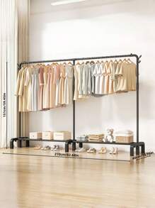 1PC Freestanding Hanger Double Pole Multi-Functional Bedroom Clothing Rack,Metal Clothes Hanger Organizer And Black Clothes Stand With Wheels