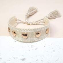 1 Stück handgemachtes Boho Makramee-Armband mit Herz und Quasten, verstellbar, geeignet für Freunde, Familie, Studenten, Feiertagsgeschenke, Party, Reisen, Hochzeitsbekleidung