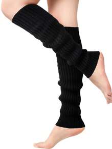 1 par de calentadores de piernas tejidos para mujer - unicolor hasta la rodilla, ideal para actividades deportivas