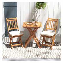 Outdoor Wood Bistro Set With Soft Seat Cushions And Table Natural - Multicolor - View 2