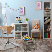 Contenedores de almacenamiento plegables - Cubos de tela con apariencia de madera de 11" plegables con asa para ropa y juguetes, marrón - Marrón - Ver 7