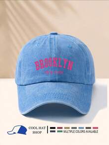1pc Retro Pink Letter "Brooklyn" Printed Washed Baseball Cap, Vintage Hippie Hip Hop Curved Brim Sun Hat, Adjustable Unisex Snapback - Washed Cap - View 2
