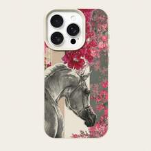 1pc TPU Material Elegant White Horse & Flower Pattern Phone Case Compatible With IPhone - White - View 5