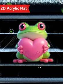 1pc 2D Flat Cute Heart Frog Design Car Vent Clip Decoration, Frog Holding 4-Leaf Clover Acrylic Car Air Freshener Vent Clip, With Dual Fragrance Pads, Random Scents, Car Air Freshener, Valentine's Day Decor