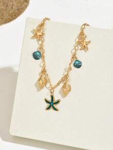 1pc New Creative Starfish & Shell Pendant Necklace, Simple & Fashionable, Suitable For Daily Wear - Multicolor - View 3