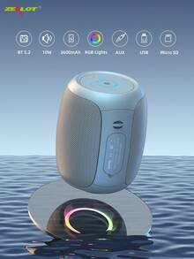 ZEALOTS53 10W 无线音箱，户外便携式低音炮，3600mAh 大电池，8 小时游戏时间环绕声，便携式低音炮。兼容 SD 卡/AUX/USB，两个串联可使音量加倍，支持手机/平板/电视/电脑，适用于户外/室内/海滩/派对。