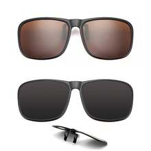 2 Pcs Polarised Clip On Sunglasses For Men Women, Full Frame Flip Up Driving Sunglasses, UV 400 Protection Anti-Glare Sunglasses For Driving Fishing Hiking Outdoor Sport (Black+Brown) - Black+Brown - View 1