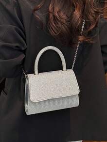 Women Formal Glitter Flap Tote Tote Evening Bag Party Mini Square Bag Prom Bag Elegant Evening Bags, Evening Bags For Birthday, Halloween, Christmas, Cocktail Prom, Party - Silver - View 6