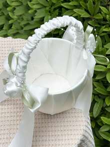 1PC婚礼花童腾盘玫瑰花篮新娘结婚撒花伴娘撒花瓣手提篮舞蹈道具户外露营水果篮 - 彩色 - 查看 9