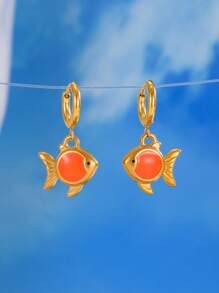 1 Pair Of Stainless Steel 18k Gold Ocean Series Beach Vacation Style, Crab Earrings, Octopus Earrings, Small Fish Earrings, Pearl Earrings, Pendant Earrings, Give Gifts To Friends