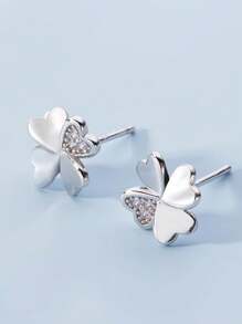 Boucles d'oreilles en argent sterling avec fleur à quatre pétales ornée de strass pour femmes, crochets d'oreille exquis, boucles d'oreilles avec perles et trèfle à quatre feuilles pour la Saint-Valentin