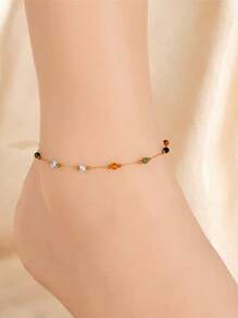 1 Set de Collar, Pulsera y Tobillera de Acero Inoxidable con Cuentas de Estilo Bohemio Minimalista y Colorido, apto para Uso Diario o Vacaciones en la Playa, también un Gran Regalo para el Día de la Madre