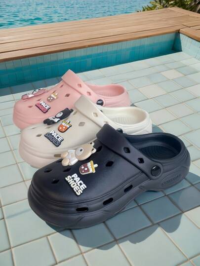 صنادل صيفية جديدة ذات الأربطة السميكة ، [أحذية شاطئ مضادة للانزلاق] أسلوب كرتوني مريح مطبوع علي قماش EVA المتنفس المقاوم للانزلاق والخفيف ، أحذية عطلة شاطئية ذات أربطة سميكة مريحة للاستخدام في الداخل والخارج، جنسين جميع المقاسات