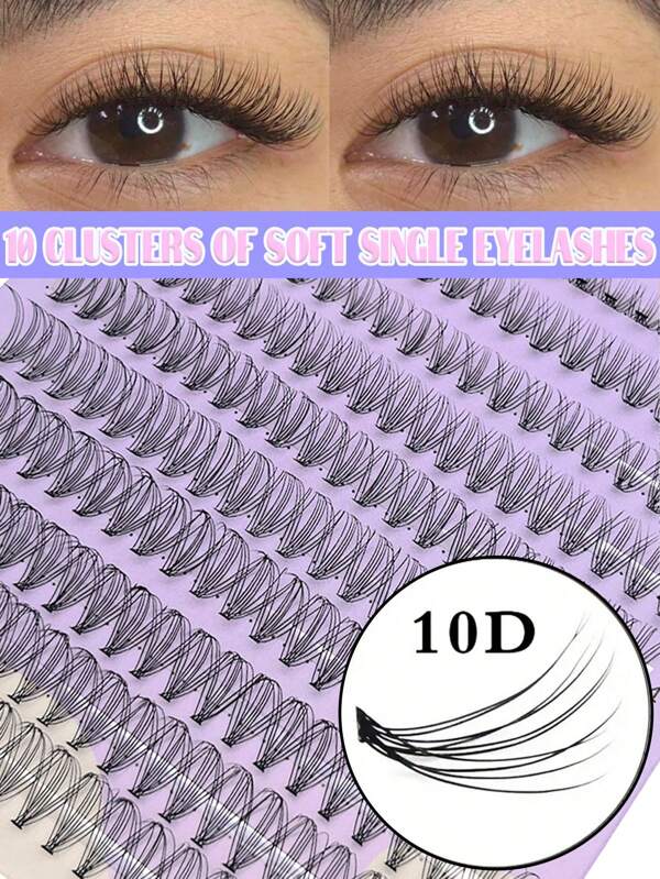 200 Clusters Of 10D Natural False Eyelashes Clusters With Mixed Lengths Of 9-16mm D Curly Fluffy False Eyelashes Segmented Single Root 0.07mm Soft And Lightweight Self-Grafting For Beginners DIY Handmade Imitation Mink False Eyelashes