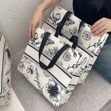 15pcs/Premium Retro Flower Covered Non-Woven Fabric Tote Bag, Clothing Store Shopping Bag, Clothing Gift Bag Summer Cooling,Beach,Travel
