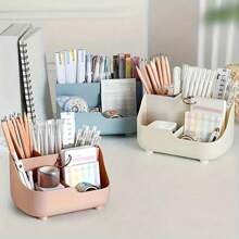 1pc Large Capacity Minimalist Solid Beige 5 Grid Desktop Storage Box, Made Of Other Material, For Desktop Use