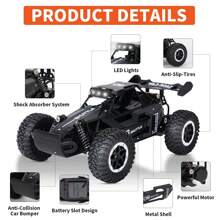 Auto telecomandata per bambini, auto RC ad alta velocità 20 km/h con luci LED, auto monster truck RC 2.4 GHz, auto RC ricaricabile 1:16, auto giocattolo per ragazze e ragazzi, regali di Natale e compleanno, adatto per 3 4 5 6 7 8 9+ anni