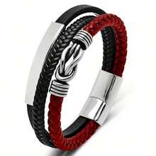 1pc Woven Leather Accessories Bracelet, Multi-Layer Fashion Men's Bracelet