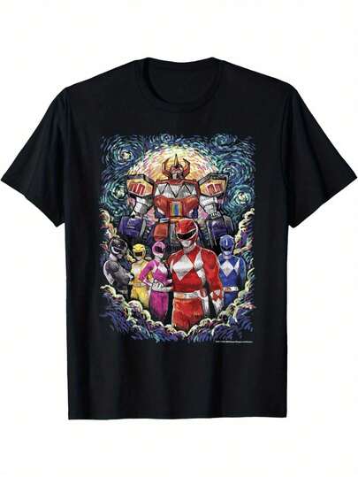 Camiseta Mighty Morphin' Megazord – Camiseta gráfica con póster de Noche Estrellada para hombres, camisa de algodón negra