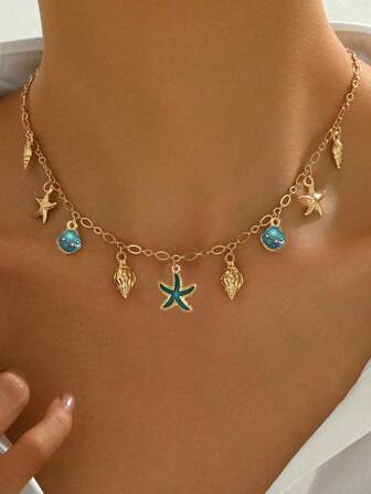 1pc Creative Ocean Style Beach Seashell Pendant Necklace, Versatile For Summer Vacation And Daily Wear
