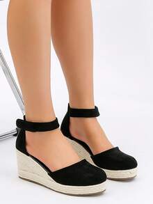 Ankelband Espadrille Wedge Court Shoes - Svart - Visa 3