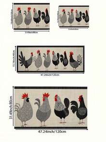 Tapete de Cozinha Antiderrapante com Estampa de Família de Galo e Galinha em Veludo Aveludado - Durável Poliéster, Lavável em Máquina, Tapete Retangular para Sala de Estar, Área de Jantar e Entrada, Adequado para Carpete de Piso de Cozinha