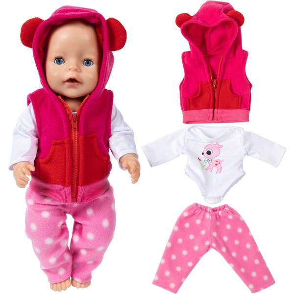 Conjunto de 3 piezas de ropa para muñeca Reborn de 43 cm de color magenta, ideal para muñecas American Girl de 16-18 pulgadas (muñeca no incluida)