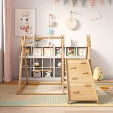 Creahappy Kinderrutschen und Schaukeln - Kinderspielzeug aus Holz - aus massivem Kiefernholz und Sperrholz - 3 in 1 Kinderspielzeug - mit Klettergerüsten - Schaukeln - Rutschen - Kombinationsspielzeug für drinnen