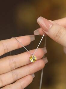 BALMORA 1 Piece Of Fashionable And Elegant S925 Sterling Silver Colorful Transparent Synthetic Crystal Pendant Necklace, Women's Collarbone Chain, Daily Vacation Music Festival Party Outfit - Silver - View 5