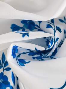 2pcs Baby Girl Floral Print Dress + Hat Set, Casual Elegant Style, Lightweight For Spring/Summer - Blue - View 7