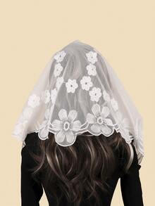 1pc Paisley Pattern Casual Polyester Embroidered Lace Mesh White Bride Veil, Suitable For All Seasons For Dress - Multicolor - View 8