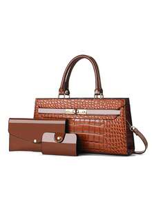 3 件/1 件鳄鱼纹女士手提包套装，大容量女士通勤包，优雅商务休闲女士单肩托特包公文包 - 母亲和我，母亲节礼物