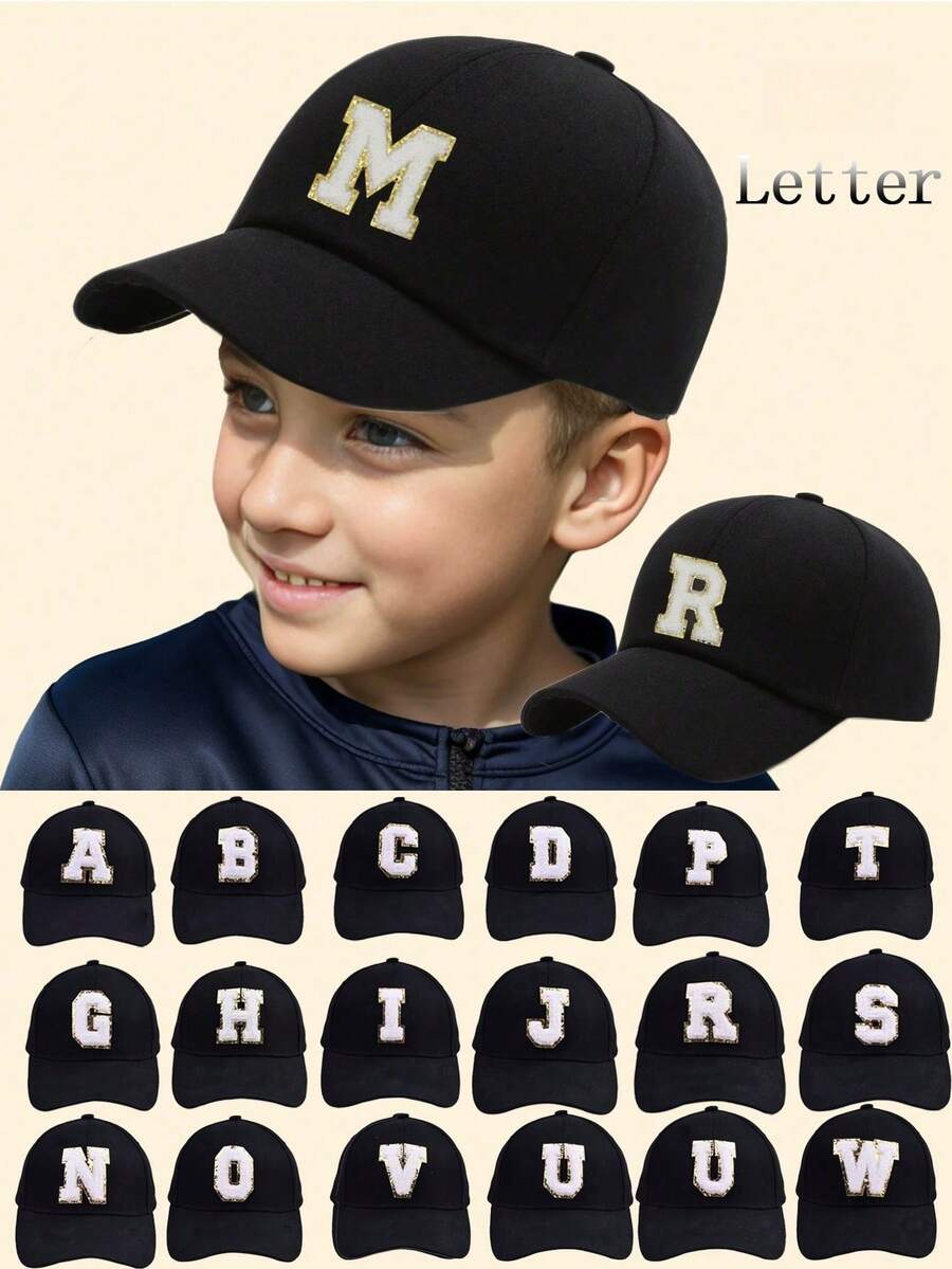 1 Piece Plain A-Z 26 Letter Pattern Simple Snapback Hat, Outdoor Baseball Cap - Black - View 1