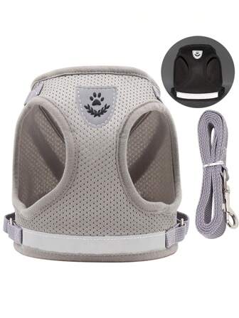 2Pcs Pet Harness With Leash Set, Made Of Breathable Mesh Fabric, With Reflective Strips, Suitable For Outdoor Walking And Night Use For Both Cats And Dogs