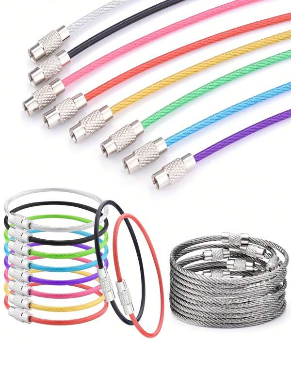 paquete de 5/10/20 cables de anillos de llavero de acero inoxidable - Anillos de llave grandes de 6 pulgadas, colores surtidos (negro, rojo, amarillo, verde, azul, morado) para etiquetas de equipaje, etiquetas de llaves, utensilios de cocina, sujetadores de plumeros, cierre resistente y , llavero de uso múltiple|Llavero colorido|Cierre resistente