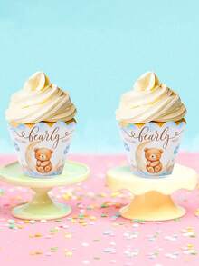 6 件婴儿洗礼主题派对纸杯蛋糕包装纸、熊图案烘焙纸杯蛋糕包装纸、“我们迫不及待”设计性别揭秘主题蛋糕装饰、生日装饰、派对用品、纸杯蛋糕装饰、烘焙用品、甜点装饰、婴儿洗礼装饰、性别揭秘用品、厨房用品 - 小熊 - 查看 5